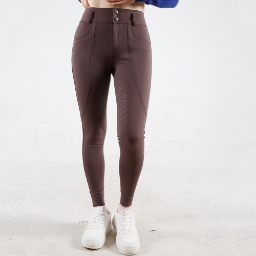 EQ-P019 330G 85%Nylon 15% Spandex - 4-way stretch Brown Silky Soft Full Seat Riding breeches