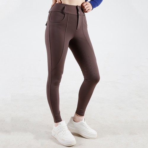 EQ-P019 330G 85%Nylon 15% Spandex - 4-way stretch Brown Silky Soft Full Seat Riding breeches