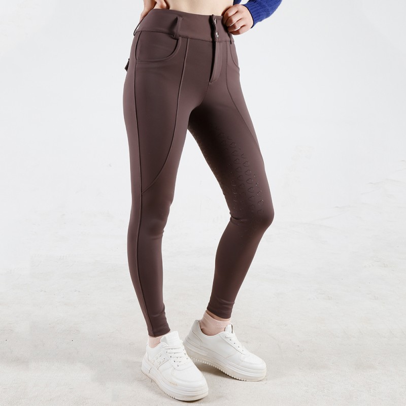 EQ-P019 330G 85%Nylon 15% Spandex - 4-way stretch Brown Silky Soft Full Seat Riding breeches 