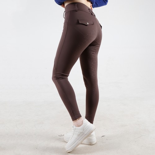 EQ-P019 330G 85%Nylon 15% Spandex - 4-way stretch Brown Silky Soft Full Seat Riding breeches