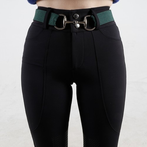 EQ-P023 320G 78%Polyester 22% Spandex -  Classical Black Half Seat Silicone Riding breeches