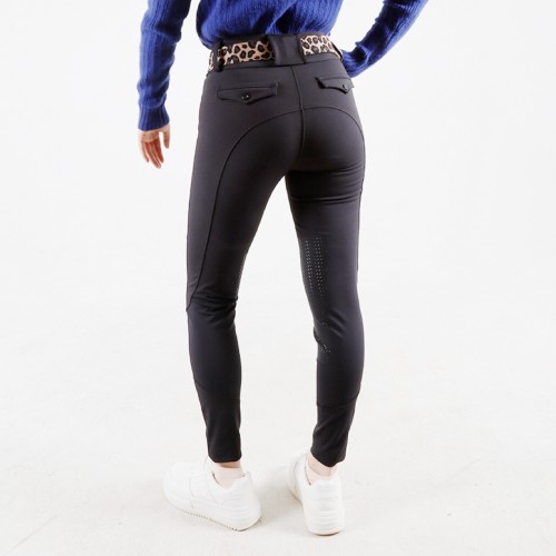 EQ-P023 320G 78%Polyester 22% Spandex -  Classical Black Half Seat Silicone Riding breeches