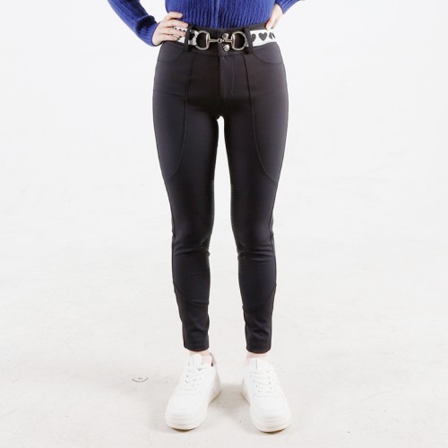 EQ-P023 320G 78%Polyester 22% Spandex -  Classical Black Half Seat Silicone Riding breeches