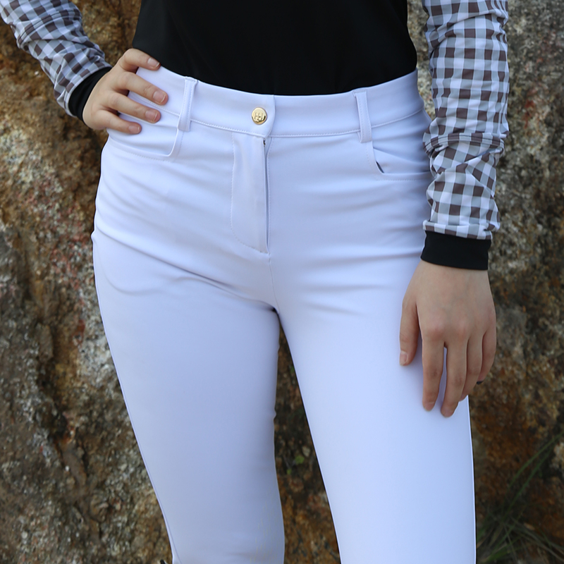 EQ-P025 350G 61%Polyester 39% Spandex -High Performance Classical White Equestrian Competition Breeches 