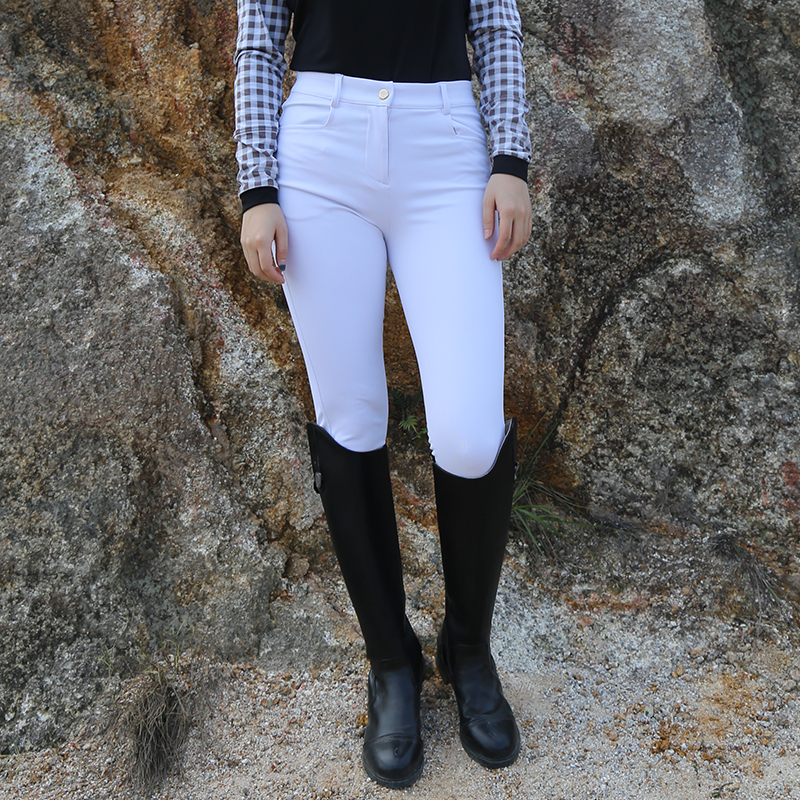 EQ-P025 350G 61%Polyester 39% Spandex -High Performance Classical White Equestrian Competition Breeches 