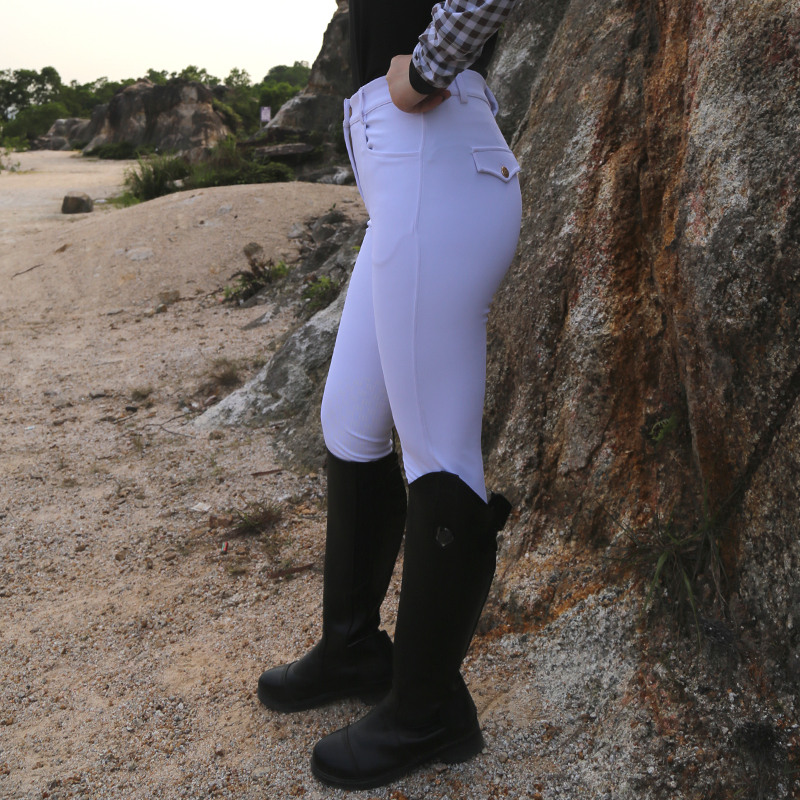 EQ-P025 350G 61%Polyester 39% Spandex -High Performance Classical White Equestrian Competition Breeches 