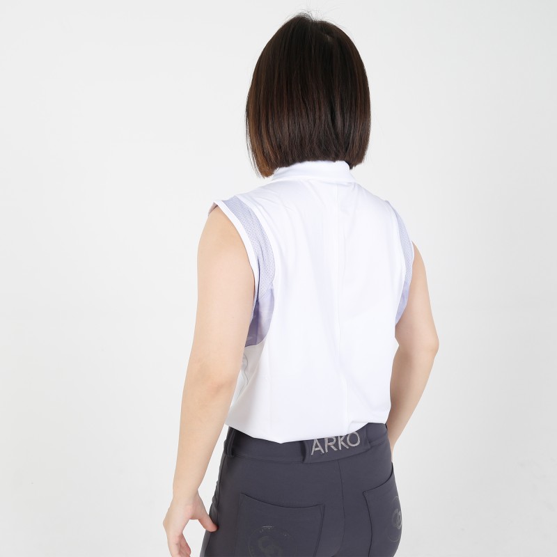 EQ-Sleeveless 02 Camoflage Print Patch White Equestrian 1/4 Zipped Up Polo Sleeveless Base Layer 