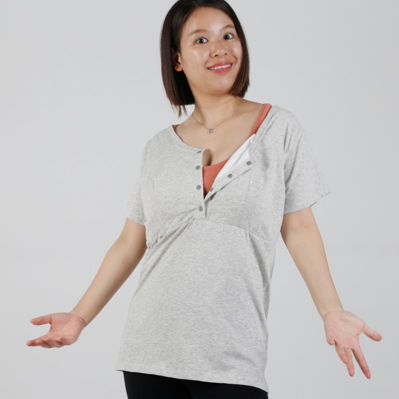 MN-T14 OEM Private Label Front Button Padded Breastfeeding Tee 